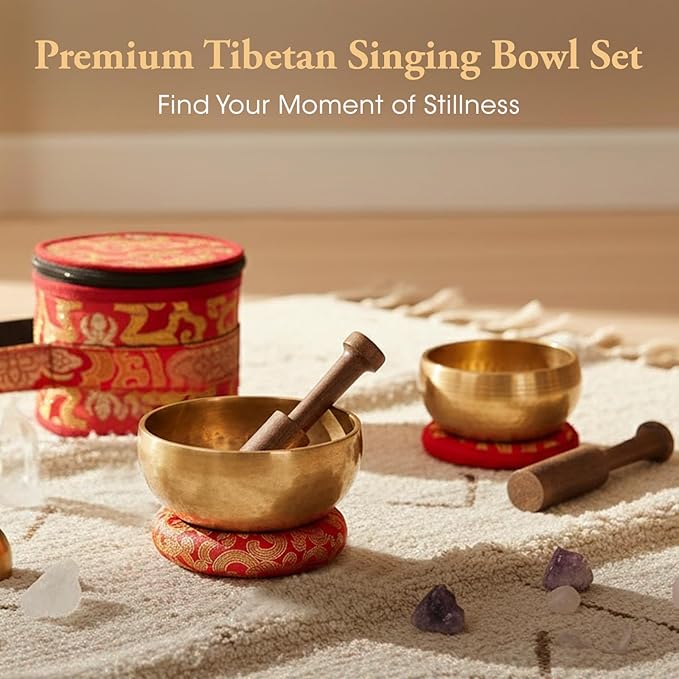 Relaehih 2-Pack Tibetan Singing Bowls Set - 100% Handmade in Nepal, Sound Bowl Meditation Set for Yoga, Chakra Healing, Meditation Gifts, Unique Gifts for Women RelaehihforEveryone