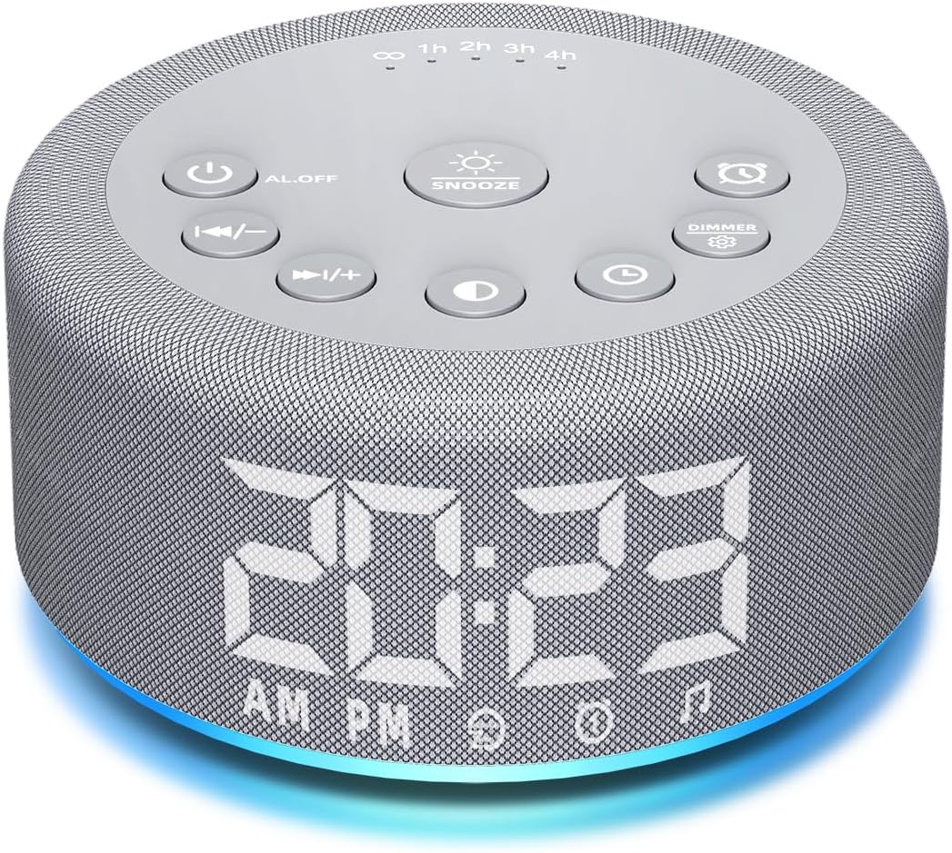 【3 in 1】 White Noise Machine with 27 Sleeping Sounds for Baby Kids Adults Sound Machine Alarm Clock Night Light Timer Memory Function 32 Level Volume Auto Off Digital Clock with 30 Wake Up Sounds