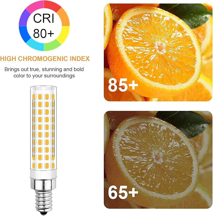 E12 100W 120V Dimmable Replacement LED Bulbs C7, Warm White 3000K 1200LM, T6 E12 12W LED Chandelier Light Bulbs 94 Chips for Ceiling Fan, Salt Lamp Pendant Lighting, Pack of 2 - Bloomnest