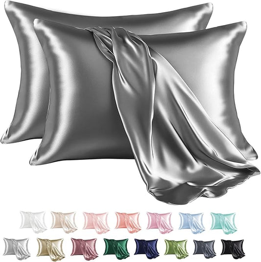 MR&HM Satin Pillowcase for Hair and Skin, Silk Satin Pillowcase 2 Pack, King Size Pillow Cases Set of 2, Silky Pillow Cover with Envelope Closure (20x36, Dark Grey) - Bloomnest