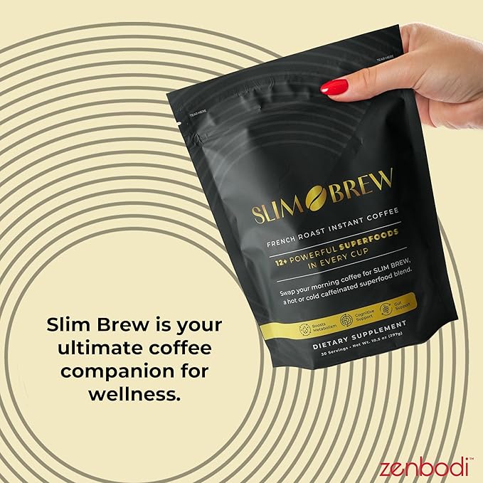 zenbodi Slim Brew French Roast Instant Coffee - 10.5 oz Superfood Coffee, Dietary Supplement, 12 Superfoods Including Maca Root, Panax Ginseng Extract, Turmeric Root, Kale Leaf, and More, 30 Servings - Bloomnest