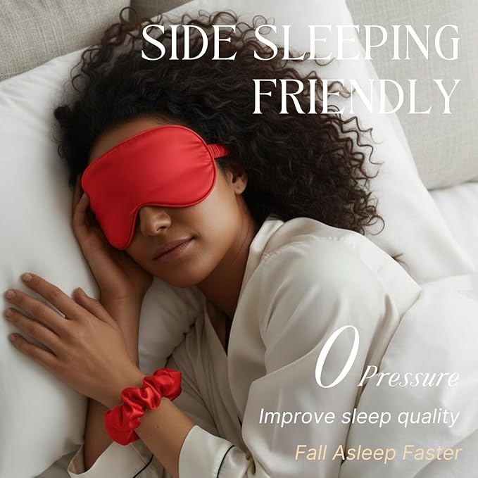 Silk Satin Sleeping Eye Mask, Red Sleep Eye Night Blindfold for Women and Men, Soft Breathable Blackout Eyeshade Eye Cover for Travel, Wedding Bridesmaid Gift - Bloomnest