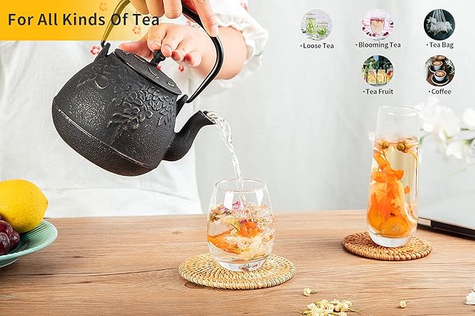 Toptier Mini Little Teapot, Super Small Cast Iron Teapot for Stove Top, Palm-Sized Japanese Stovetop Safe Tea Kettle with Infuser for 11 oz, Black - Bloomnest