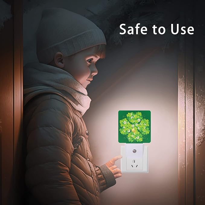 St Patrick's Day Night Light,Happy Green Clover Night Lights Plug into Wall with Dusk to Dawn Light Sensors 0.5W Led Night-Lights for Stairway/Hallway/Bedroom St Patrick's Day Décor - Bloomnest