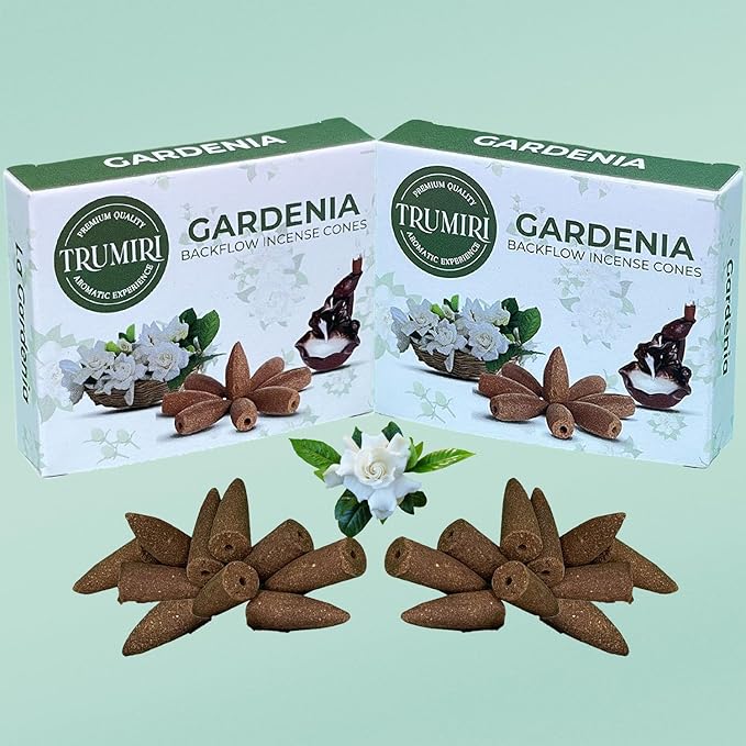 TRUMIRI Gardenia Backflow Incense Cones - Total 20 Incense Cones Waterfall - Dual Pack of 10 Incense Backflow Cones - Waterfall Incense Cones - Incense Waterfall Cones TRUMIRI