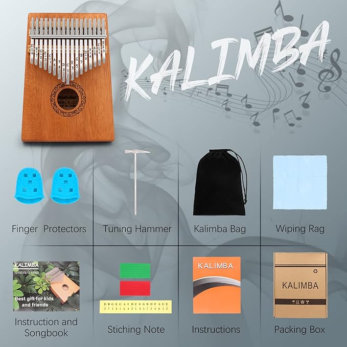 Kalimba Thumb Piano,YUNDIE Portable 17 Keys Mbira Finger Piano with Tune Hammer and Study Instruction,Musical Instruments Birthday Gift for Adult Beginners Professional(Brown) - Bloomnest