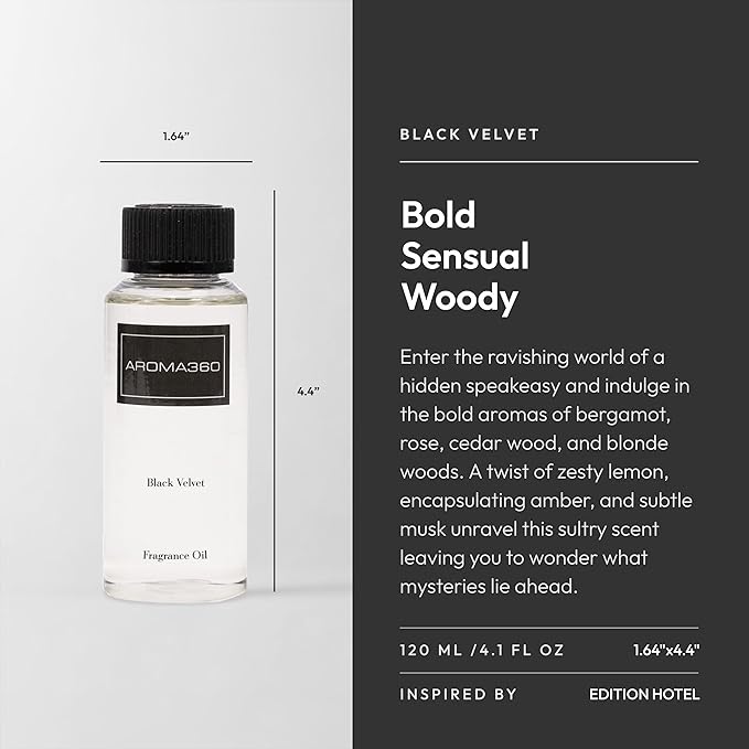 Aroma360 - Black Velvet Oil Blend - Aromatherapy Essential Fragrance Oil - Sandalwood, Warm Virginia Cedar & Beautiful Iris - 120ML 4.1 Fl oz - Bloomnest