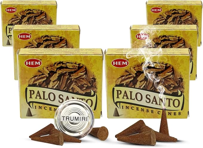 Palo Santo Incense Cones and Burner Holder Bundle from Hem Incense Trumiri for Smudging and Aroma - Pack of 6 (Approx 60 Cones) TRUMIRI