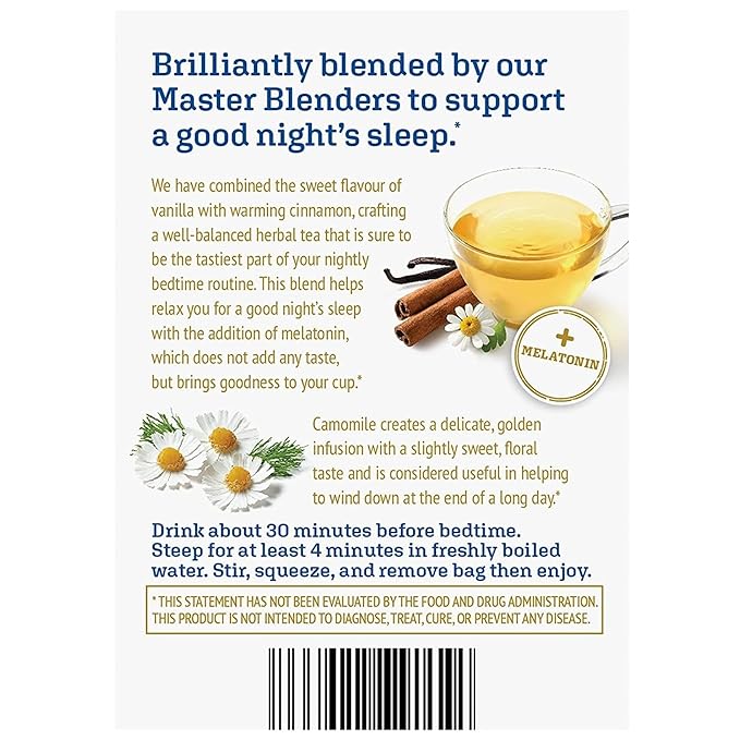 Twinings Superblends Sleep+ Herbal Tea with 1mg Melatonin Camomile, Cinnamon & Vanilla, Naturally Caffeine-Free, 16 Tea Bags (Pack of 2), Enjoy Hot or Iced - Bloomnest