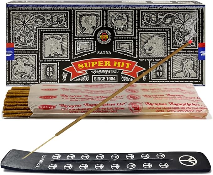 TRUMIRI Incense Stick Holder Bundle with Satya Super Hit 100g Incense Sticks - Pack of 1 (Approx 100 Sticks) - Bloomnest