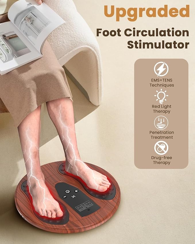 EMS Foot Massager for Neuropathy, Newly Red Light Therapy Foot Stimulator for Neuropathy Feet Nerve Electric NMES Feet Massager for Circulation and Pain Relief with 4 TENS Unit Muscle Stimulator Pads
