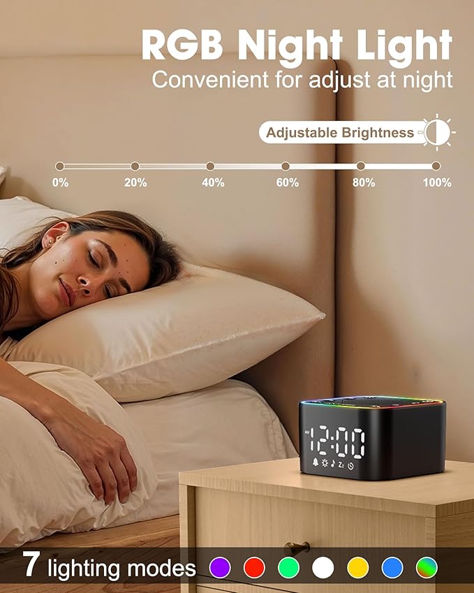 Alampan White Noise Sound Machine with Alarm Clock, 30 Soothing Sounds, Noise Machine for Sleeping, RGB Night Light, Digital Clock, Adults, for Bedside, Nightstand, Including Fan, Rain, Bird, Ocean - Bloomnest