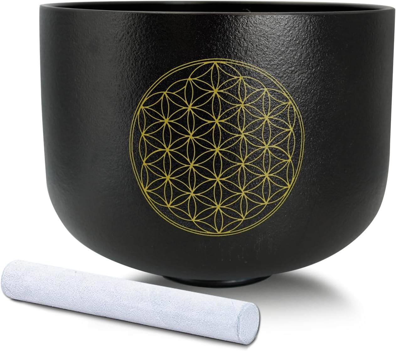 12" C Note Life of Flower Black Crystal Singing Bowl Base Root Chakra Quartz Singing Bowl Meditation Sound Healing with Suede Striker O-ring