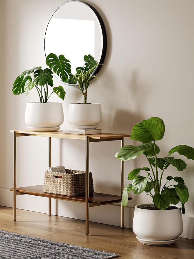 LE TAUCI Ceramic Planter, 10 Inch Plant Pot with Drainage Hole & Saucer – Durable Indoor Planter for Modern Home Decor, White - Bloomnest