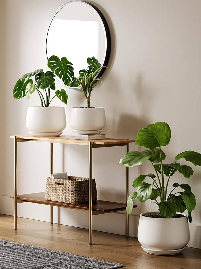 LE TAUCI Ceramic Planters, 12 Inch Pots for Plants, Plant Pots with Drainage Holes and Saucers, Durable and Modern, Planters for Indoor Plants, White - Bloomnest