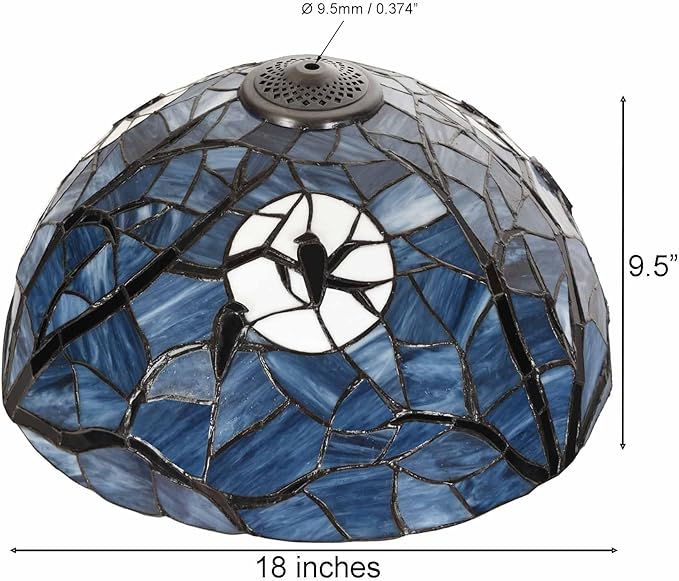 Bieye S10882 Raven Sitting on Bare Tree Tranch Against Full Moon Tiffany Style Stained Glass Lampshade (Dark Blue, 18Wx9.5H)