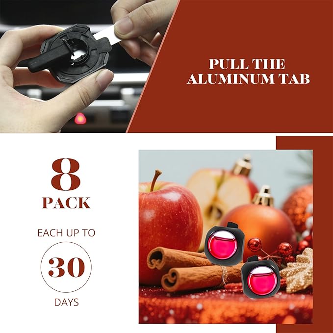 Car Air Freshener Vent Clips, 8 Pack, Provides Long-Lasting Scent, Up to 240 Days, Odor Eliminator (Apple Cinnamon) - Bloomnest