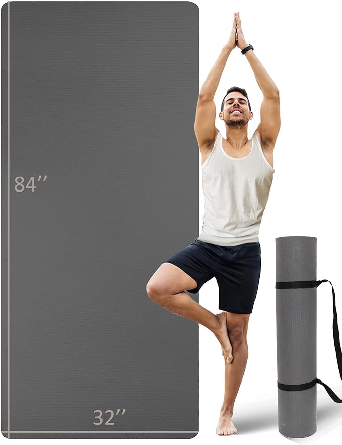Extra Long & Wide Thick Yoga Mat for Tall Men & Women, 84'' x 32'' x 7mm Oversized Yoga Mat Double-Sided Non Slip, Pro TPE Yoga Mats with Strap - Bloomnest