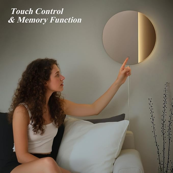 ONEWISH LED Wall Sconce, Dimmable Mirror Wall Lamp,16.93 inch Round Wall Lights for Bedroom with Memory Function, Wall Lamps for Living Room Entryway, Smoky Gray - Bloomnest