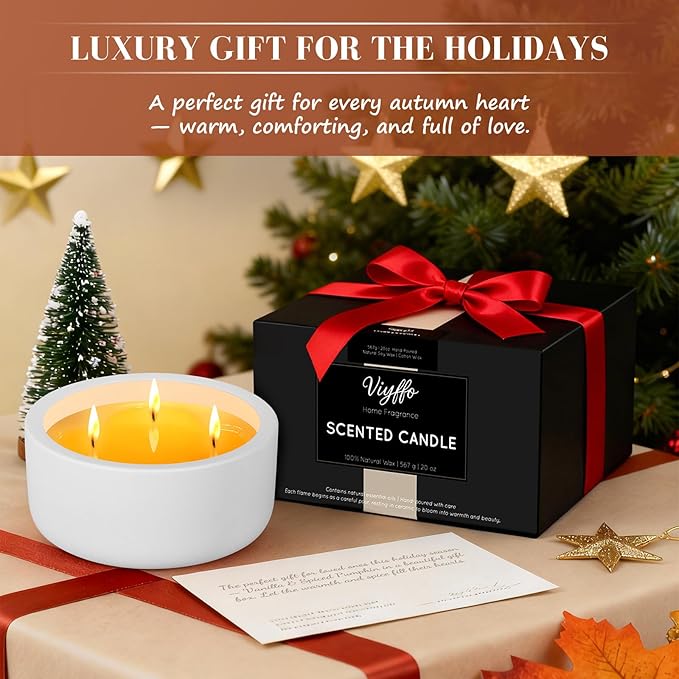 Viyffo Fall Candles - Vanilla Cupcake, 3 Wick Large Scented Candle, 20oz Soy Candles for Women & Men, Non Toxic Aromatherapy Candle, Ceramic Velas Perfect for Autumn Home Decor & Gift - Bloomnest