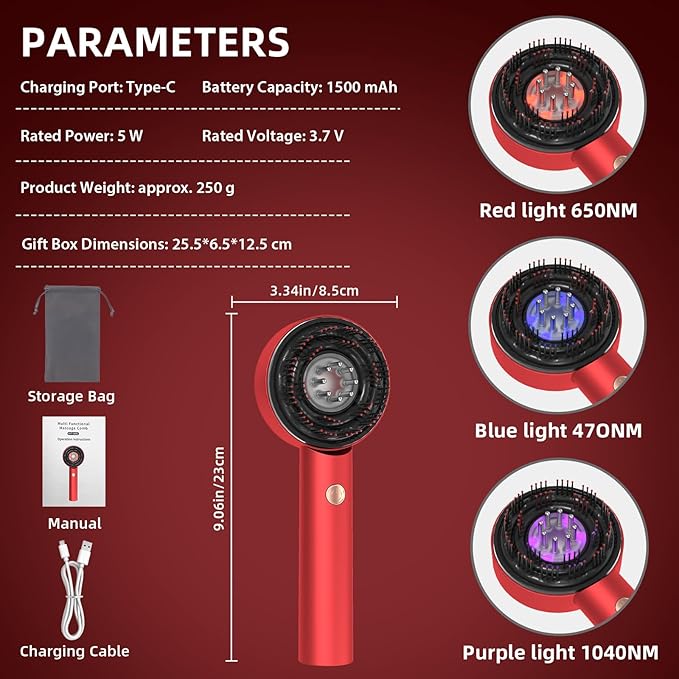 Electric Scalp Massager, 3 in 1 Hair Oil Applicator, Cordless Electric Head Massager, Scalp Care Brush, IPX7 Waterproof, Scalp Care Device for Home & Travel, Red Bloomnest