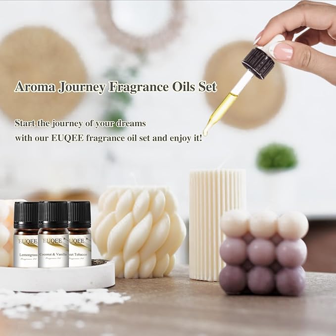 EUQEE 12pcs Fragrance Oils Gift Set, Premium Essential Oils Set for Diffuser, Candle, Soap Making, Travel, with Amber, Coconut&Vanilla, Fresh Linen, Leather, Forest Pine, Gift Set for Women and Men EUQEE