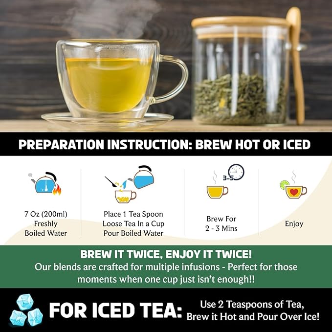 BREWIX, Green Tea Loose Leaf (50+ Cups, 3.53oz/100g) Gluten Free I High Elevation Grown Green Tea Leaves | Pure Single Origin Sourced Direct from India - Bloomnest