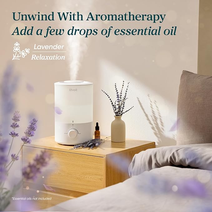 LEVOIT - Humidifiers for Bedroom - Quiet (3L Water Tank) - Cool Mist/Top Fill/Essential Oil Diffuser/25Watt - Home/Large Room - 360° Nozzle - Rapid Ultrasonic Humidification for Baby Nursery/Plant - Bloomnest