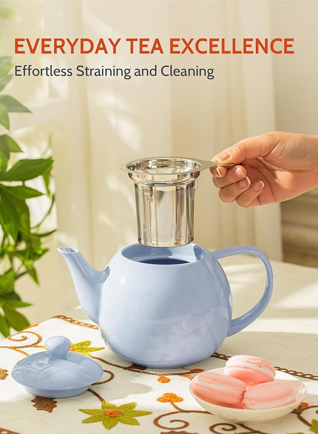 Sweese Teapot, Porcelain Tea Pot with Stainless Steel Infuser, Blooming & Loose Leaf Teapot - 27ounce, Lilac - Bloomnest