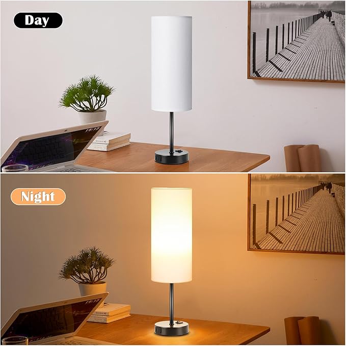ZJOJO Table Lamp for Bedroom 2 Pack,18in Bedside Lamps with 3 Way Dimmable Rocker Switch & AC Outlet,Nightstand Desk Lamp with White Fabric Shade Black Basee for Living Room Home Decor Lights - Bloomnest