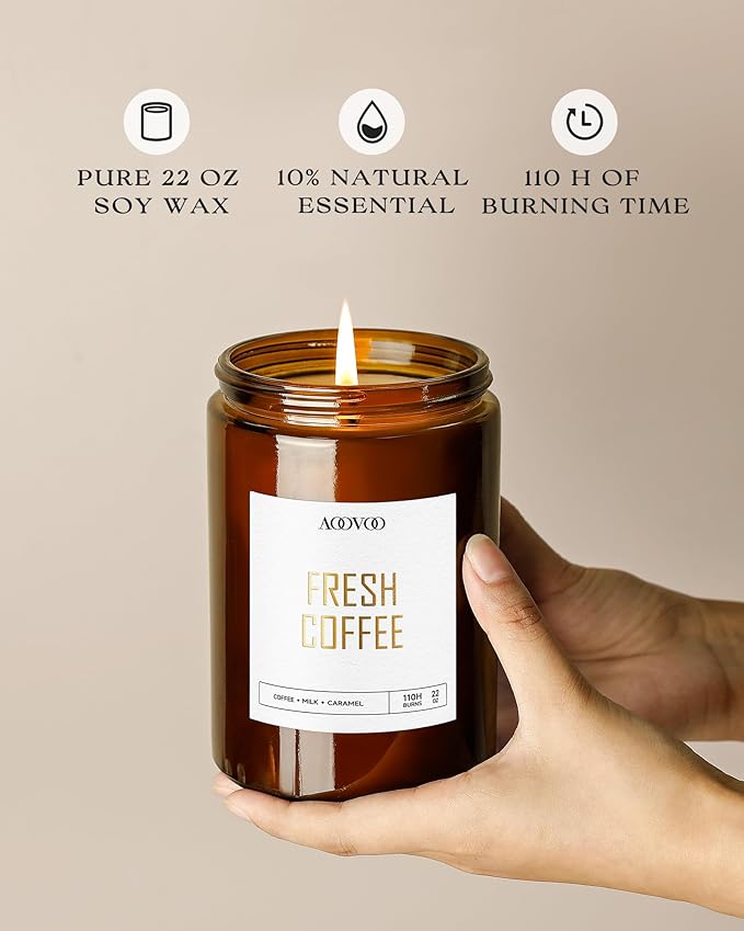 AOOVOO Fresh Coffee Candle - Large Scented Soy Wax Aromatherapy Candle, 22oz - Bloomnest
