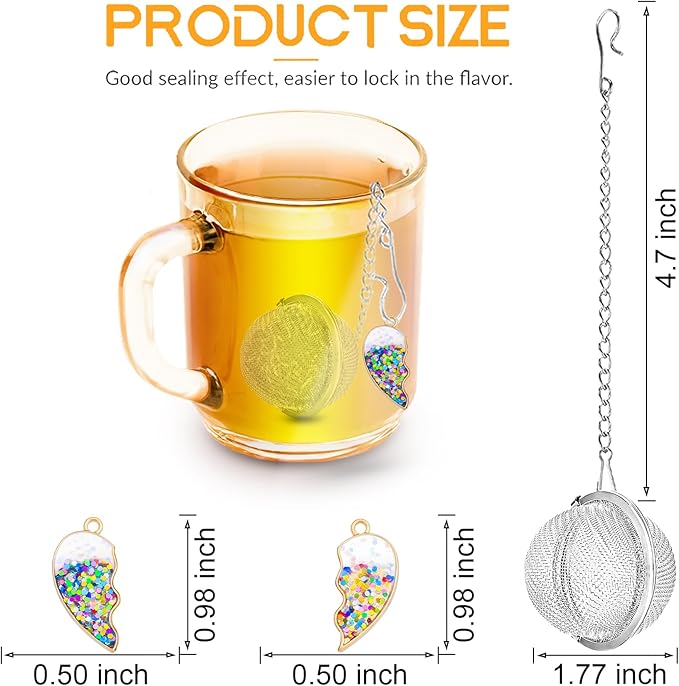 Tea Strainers for Loose Tea - Set of 2 Loose Leaf Tea Steepers with Magnetic Heart BFF Charms Tea Infuser for Girls Women Best Friend Gift