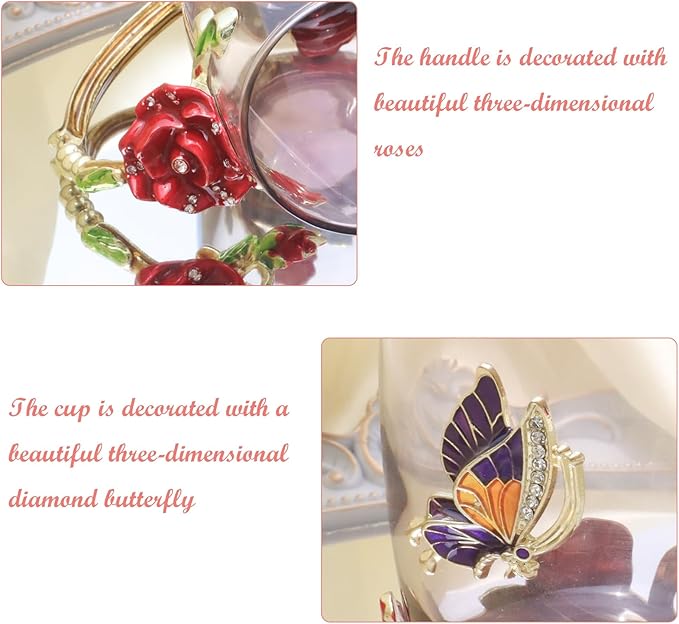 Flower Tea Cup ,Butterfly Rose Clear Glass Fancy Coffee Mug with Spoon,Gift Box for Her Mom Wife Grandma Girls Friends Valentines Christmas Birthday Present Idea for Juice,Hot And Cold Drinks Use - Bloomnest
