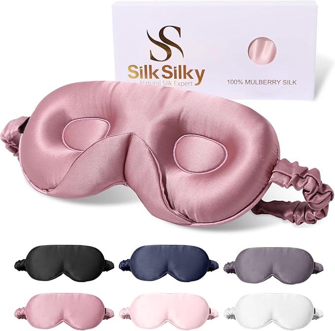 SilkSilky 100% 22 Momme Mulberry Silk Sleep Mask – Upgraded 3D Contoured Eye Mask with Nose Wing Pads & Adjustable Strap, Luxury Blackout Eye Cover for Women & Men (Pale Mauve) - Bloomnest