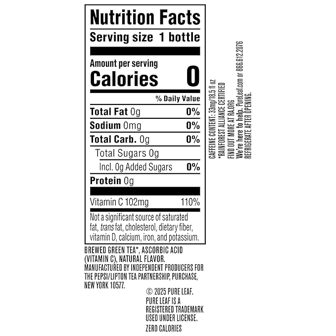 Pure Leaf Iced Tea, Unsweetened Green Tea, 18.5 fl Oz Bottles (Pack of 12) - Bloomnest