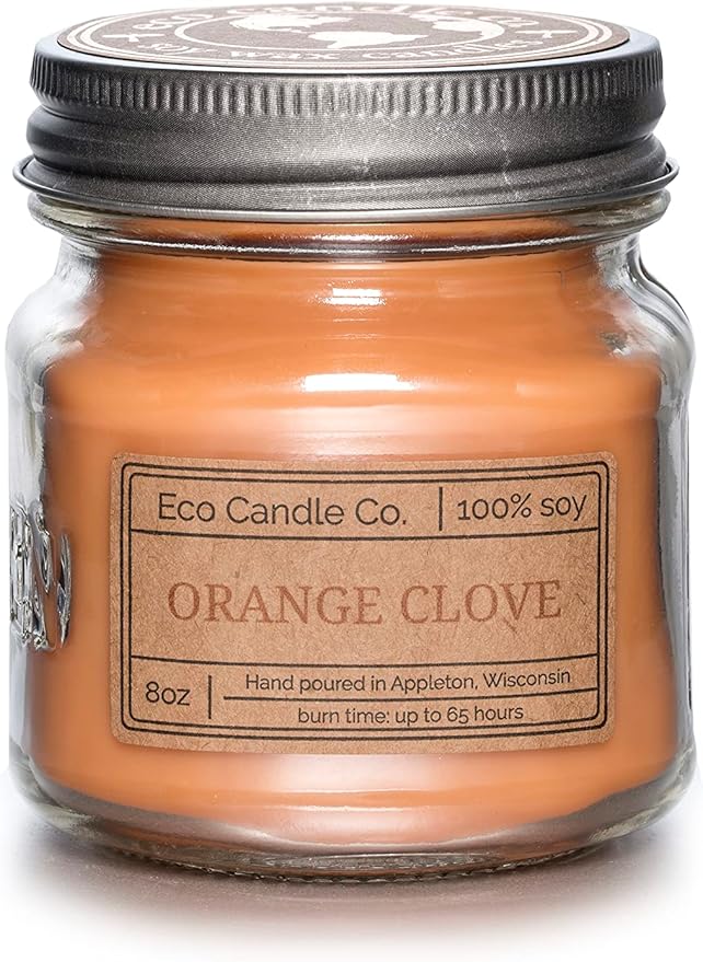 ECO CANDLE CO. Recycled Candle, Orange Clove, 8 oz. - Scents of Oranges Pierced with Spicy Cloves - 100% Soy Wax, No Lead, Kraft Paper Label & Lid, Hand Poured, Phthalate Free - Bloomnest