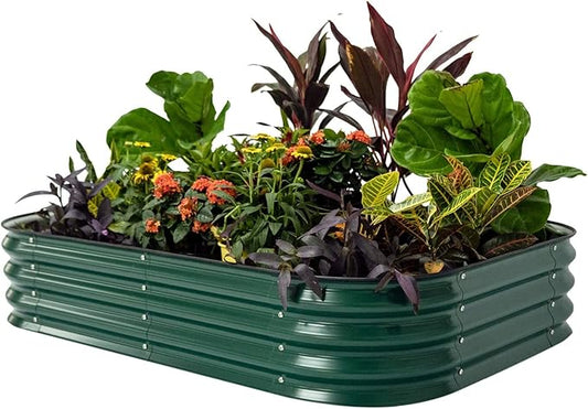 Vego garden Aluzinc Raised Garden Bed Kits, 11" Tall 6 in 1 Modular Metal Raised Planter Bed for Vegetables Flowers Patio Ground Planter Box-British Green - Bloomnest