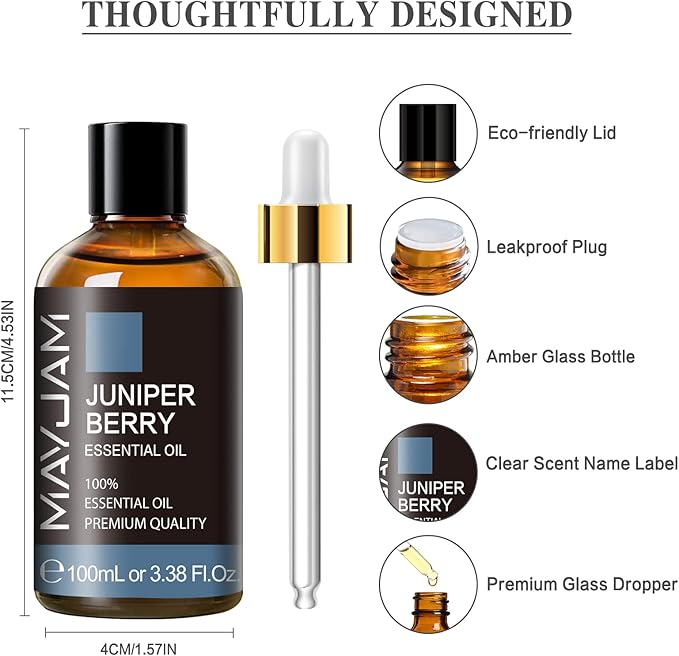 Juniper Berry Essential Oil, MAYJAM Pure Juniper Berry Oil Juniper Oil for Diffusers, Soap Candle Making, 3.38FL.OZ/100ML Essential Oils with Premium Glass Dropper - Bloomnest