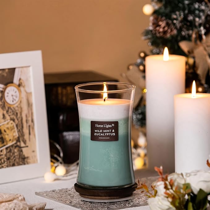 HomeLights 3-Layer Candles for Home Scented, 21.52 OZ Natural Soy Wax Scented Candles Burns Up to 100 Hours, Large Jar, Wild Mint & Eucalyptu - Bloomnest
