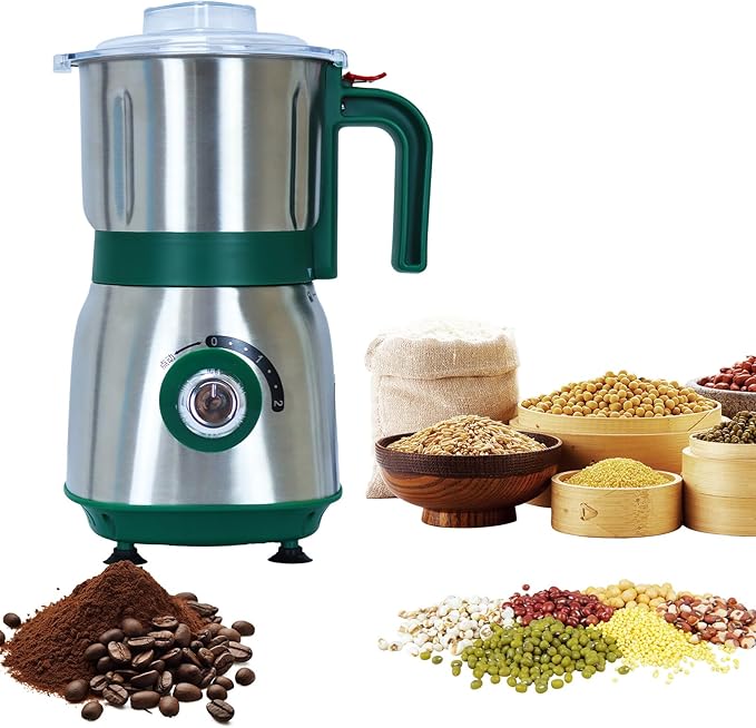 Electric Spice and Nut Grinders - 3 Stainless Steel Blades, 1 Filter, 1 Brush - 500W Grinder for Kitchen, Dry Use (Green) - Bloomnest