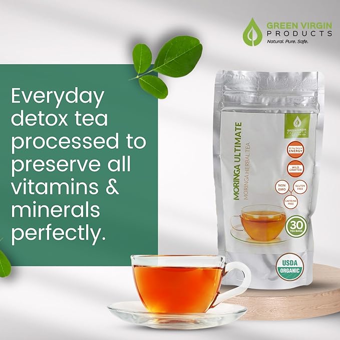 Green Virgin Moringa Oleifera Tea Bags | 100% Pure, Wild-Crafted & Natural Herbal Tea in Oxidation-Free Pouch (30 Bags) - Bloomnest