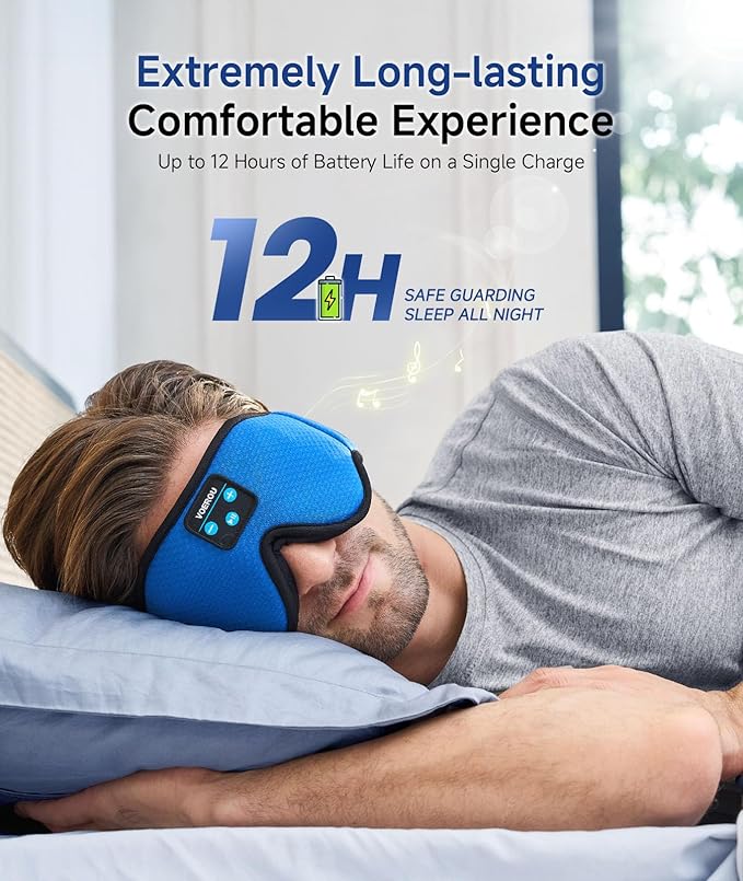 Voerou Sleeping Headphones 3D Eye Mask, Sleep Mask Bluetooth Headphone with Ultra-Thin Stereo Speakers, Sleep Headphones for Side Sleepers Office Nap Air Travel Meditation Gifts for Unisex - Bloomnest