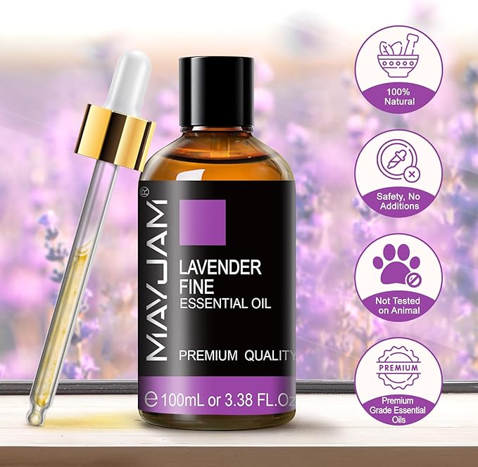 MAYJAM Lavender Fine Essential Oils 3.38 FL.OZ Pure Lavender Fine Oil for Massage Skin Care Hair Care Diffuser Candle and Soap Making - 100ml - Bloomnest