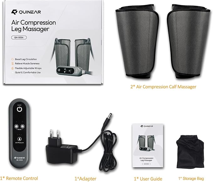 QUINEAR Air Compression Leg Massager for Circulation & Pain Relief, Calf Massagers with 2 Modes & 3 Intensities, Sequential Compression Device (SCD) for RLS, Edema, FSA-HSA - Ideal Gift - Bloomnest
