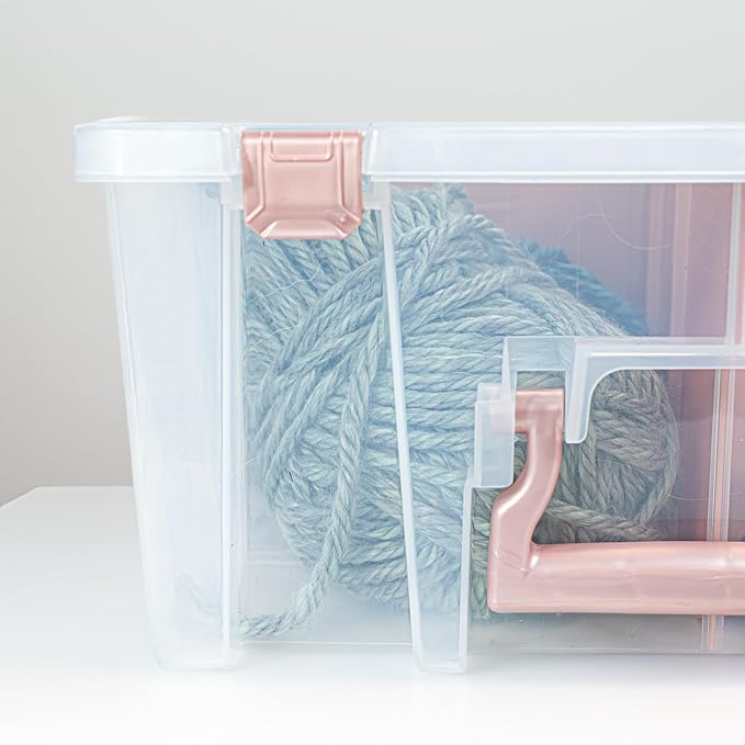 ArtBin 6990RK-AMZ Super Satchel Double Deep Compartment Box - Art Storage with 8 Removable Compartments, Smart Closure for Craft Supplies (Rose Gold - Pack of 3) - Bloomnest