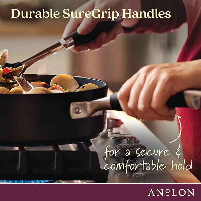 Anolon Advanced Home Hard Anodized Nonstick Sauce Pan/Saucepan with Straining and Lid, 2 Quart (2 Qt Straining Saucepan, Onyx) - Bloomnest