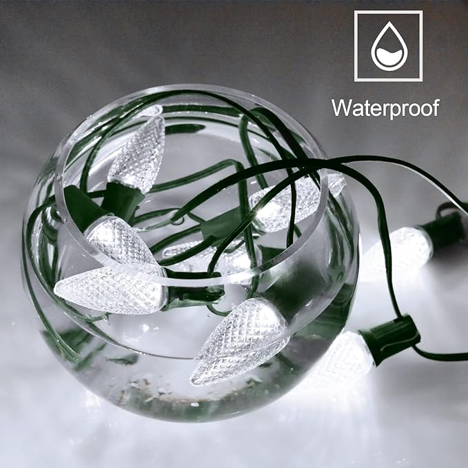 echosari 25 Pack C9 LED Replacement Christmas Light Bulbs, 0.8W UL Listed Commercial Grade Holiday Bulbs, C9/E17 Candelabra Base Sockets (Cool White) - Bloomnest
