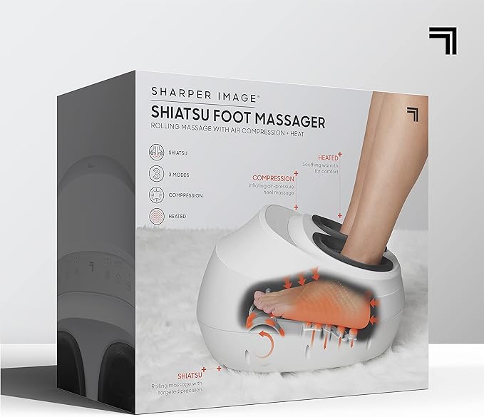 Sharper Image Shiatsu Foot Massager with Heat & Air Compression – Deep Kneading Rollers & Washable Cover| Relief for Heels, Balls, Arch| Electric Feet Massager| Masajeador| Massage Tool| Mens Size 12 - Bloomnest