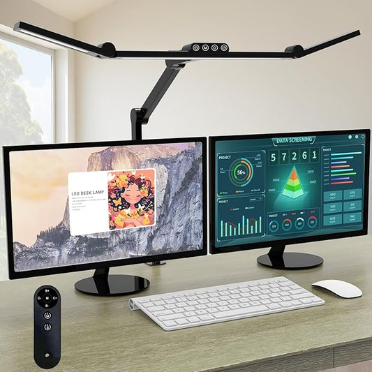 Micomlan Desk Lamp with Clamp, Architect Led Desk Lamp for Home Office with Remote Control, 24W Ultra Bright Auto Dimming Computer Light Adjustable Table Light for Working Workbench (Remote) - Bloomnest