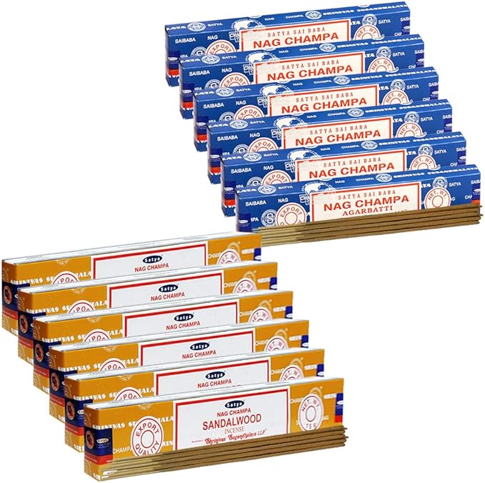 Nag Champa Incense Sticks and Sandalwood Incense Sticks with Incense Holder Bundle for Home Fragrance and Spiritual Décor TRUMIRI
